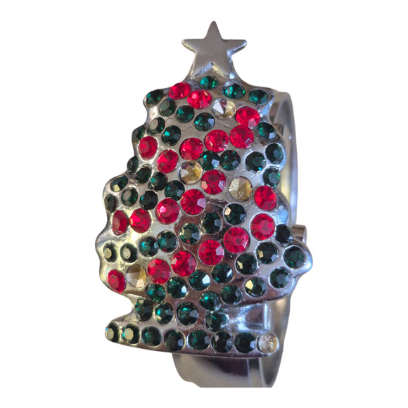 Nurmi Christmas tree Cuff watch Festive Unique retro chic Hinged Holiday Rare - Picture 1 of 8